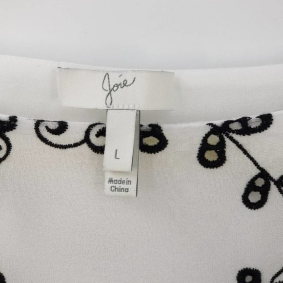 Joie Carylton Eyelet Embroidered Silk Cold Shoulder Bell Cuff Blouse Top Size L - Picture 6 of 7